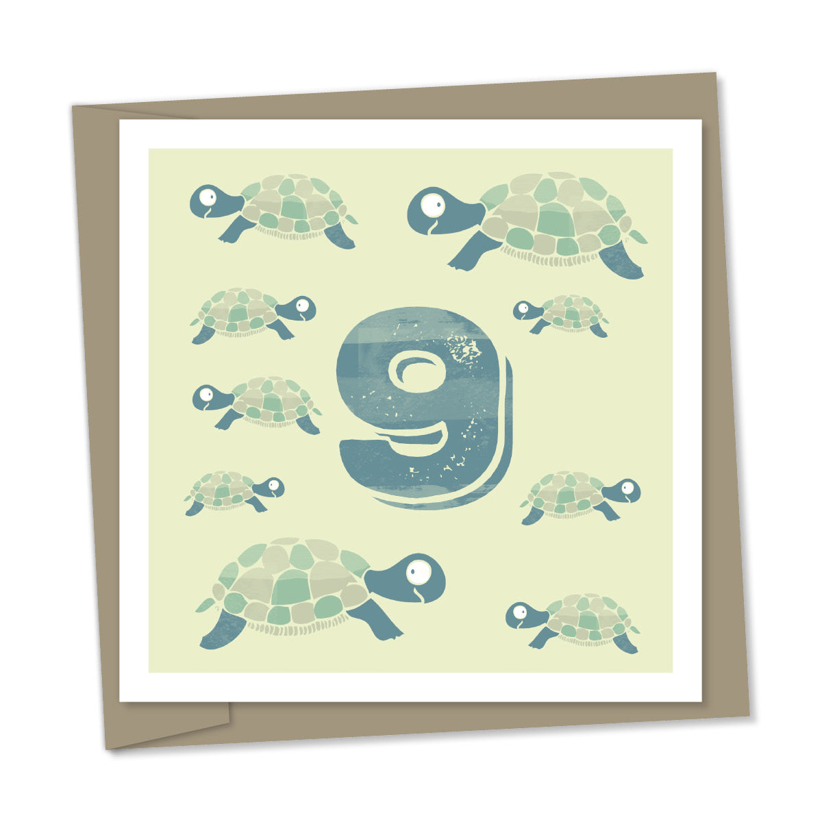 9th birthday card – tortoises, pale green