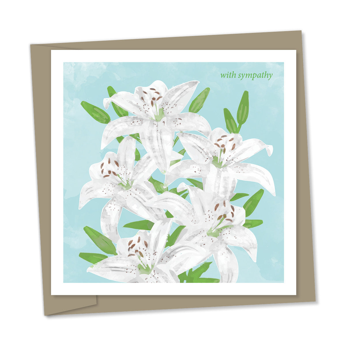 with sympathy – lillies light blue background