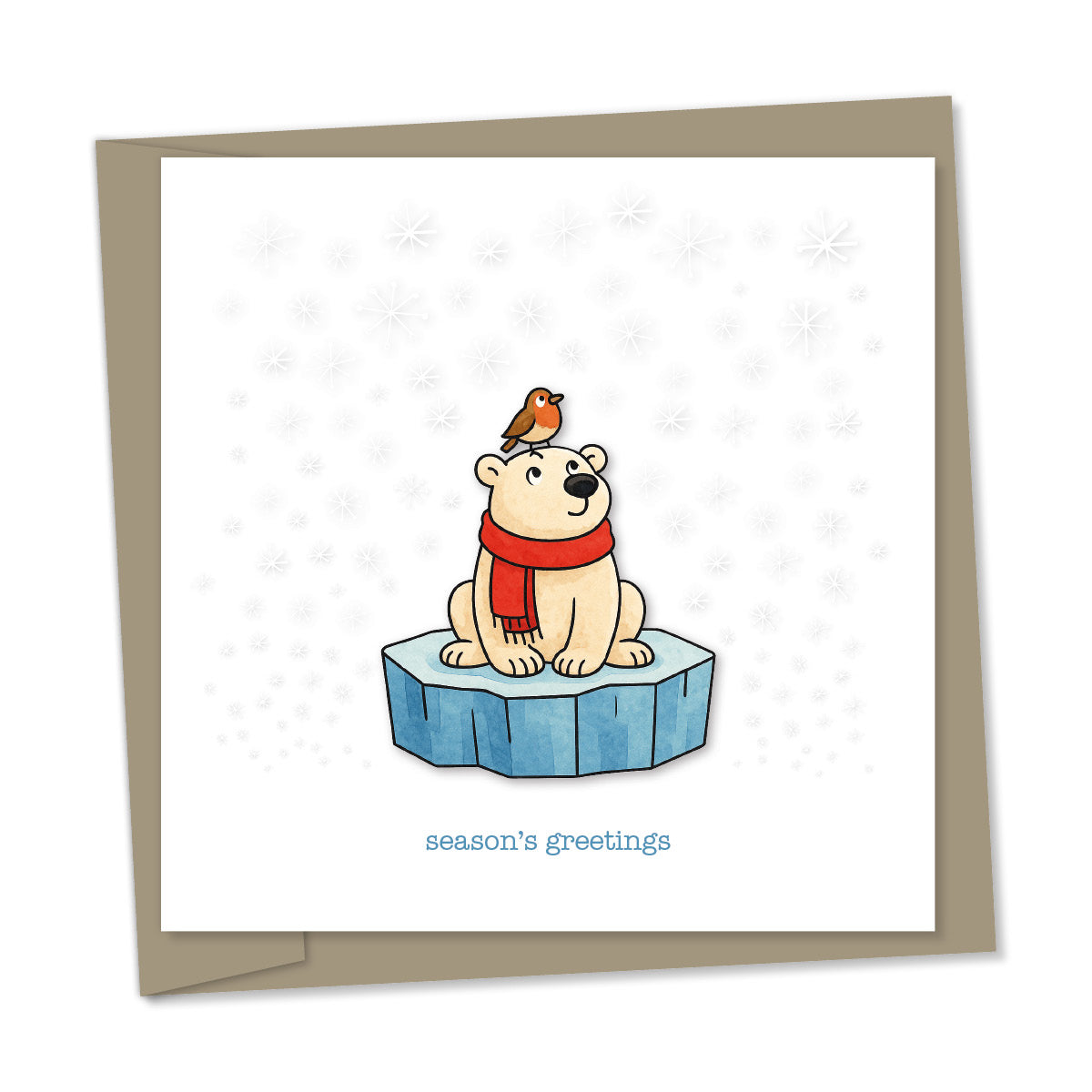 polar bear and robin on a block of ice