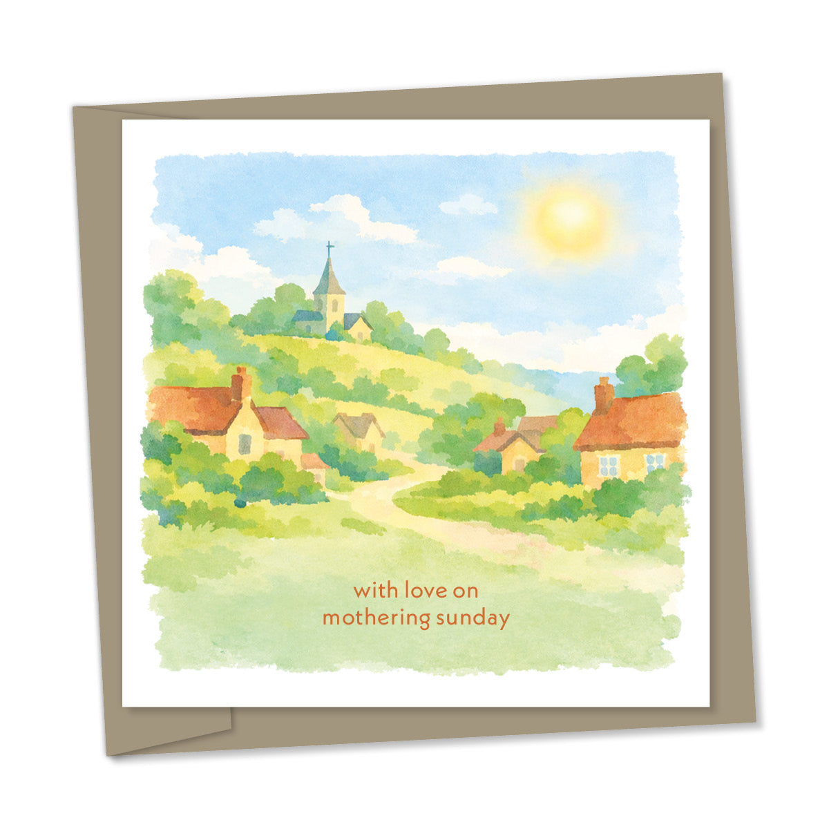 with love on mothering sunday – rural village with church on the hill