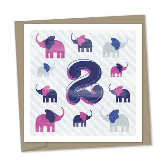 2nd birthday card – elephants