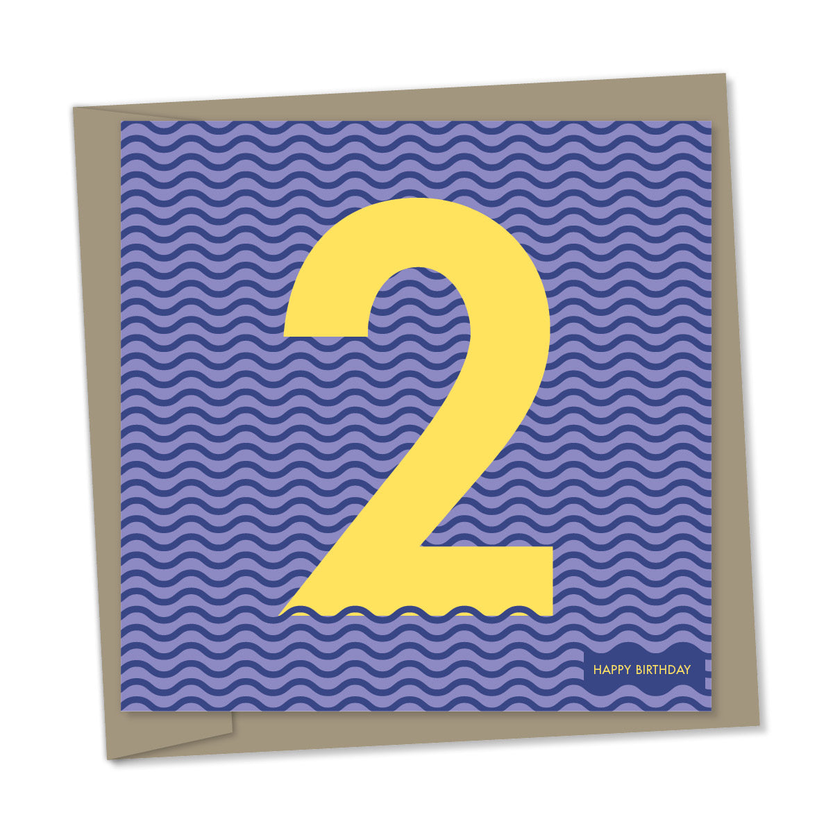 2nd birthday card – yellow number in a purple wavy sea
