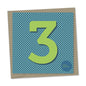 3rd birthday card – bright green number, blue dots