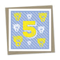 5th birthday card – yellow bears, blue striped background