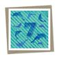 7th birthday card – blue dolphins, aqua striped background