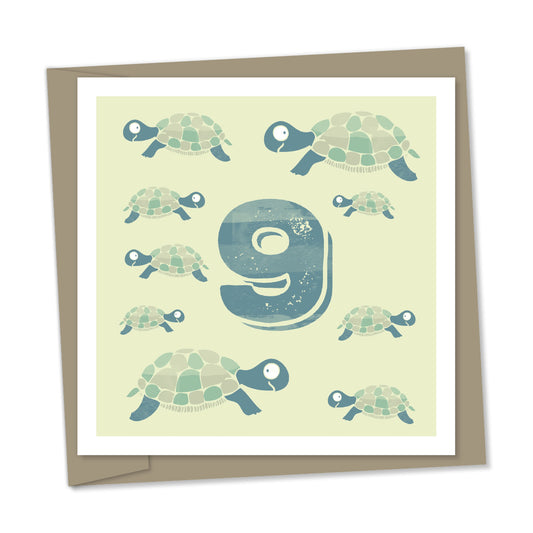 9th birthday card – tortoises, pale green