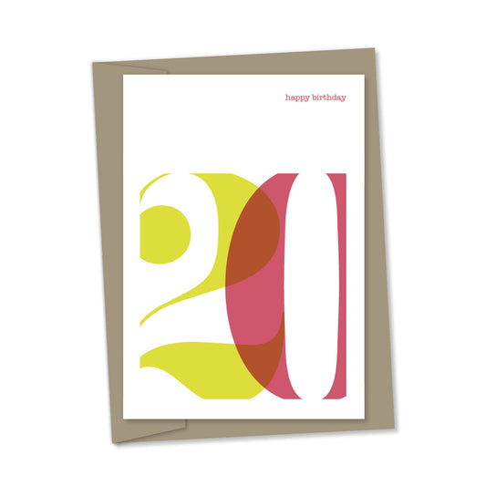 20th Birthday card overlapping numbers