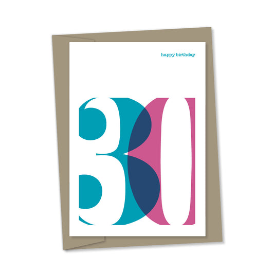 30th Birthday card overlapping numbers
