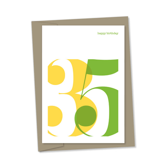 35th Birthday card overlapping numbers