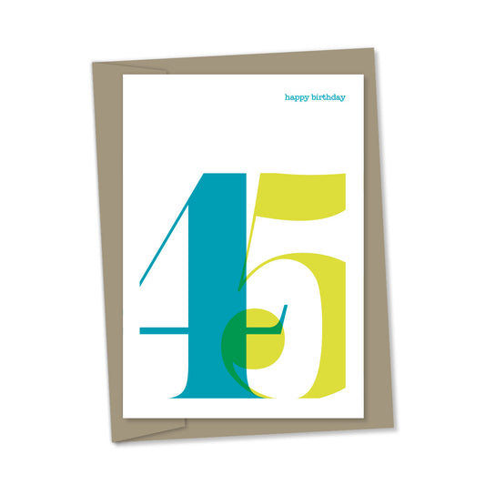 45th Birthday card overlapping numbers