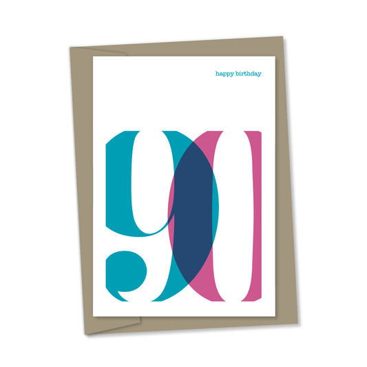 90th Birthday card overlapping numbers