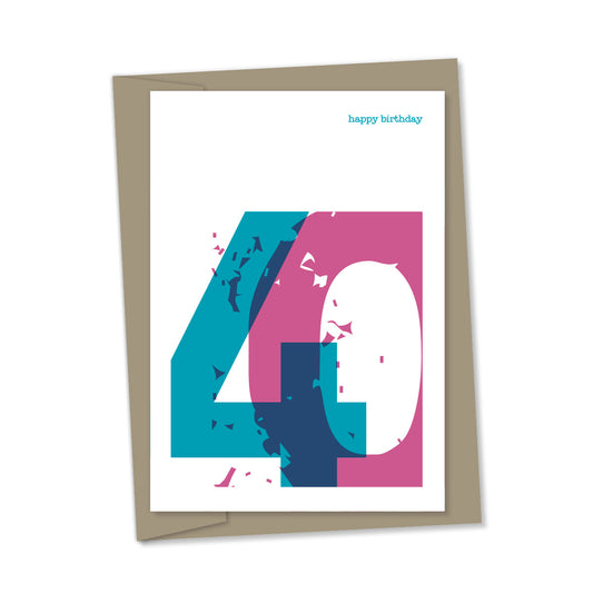 40th Birthday card overlapping numbers