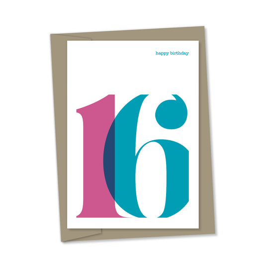 16th Birthday card overlapping numbers
