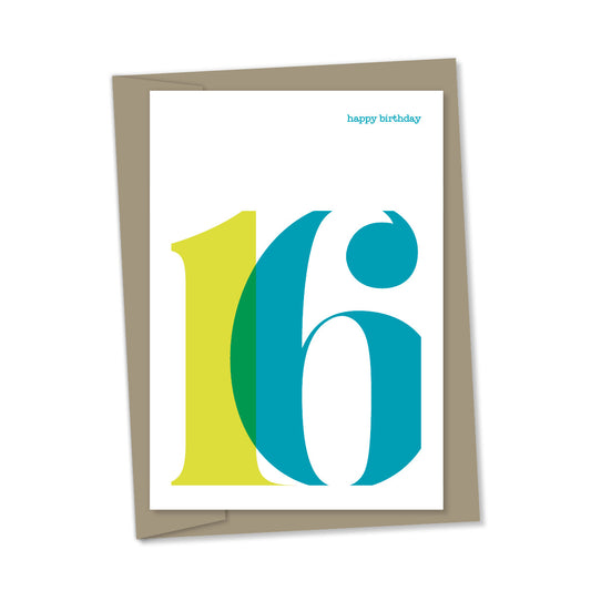 16th Birthday card overlapping numbers