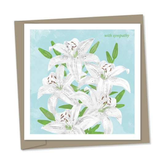 with sympathy – lillies light blue background