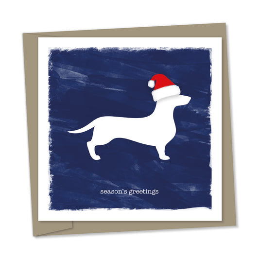 white christmas daschund – blue background