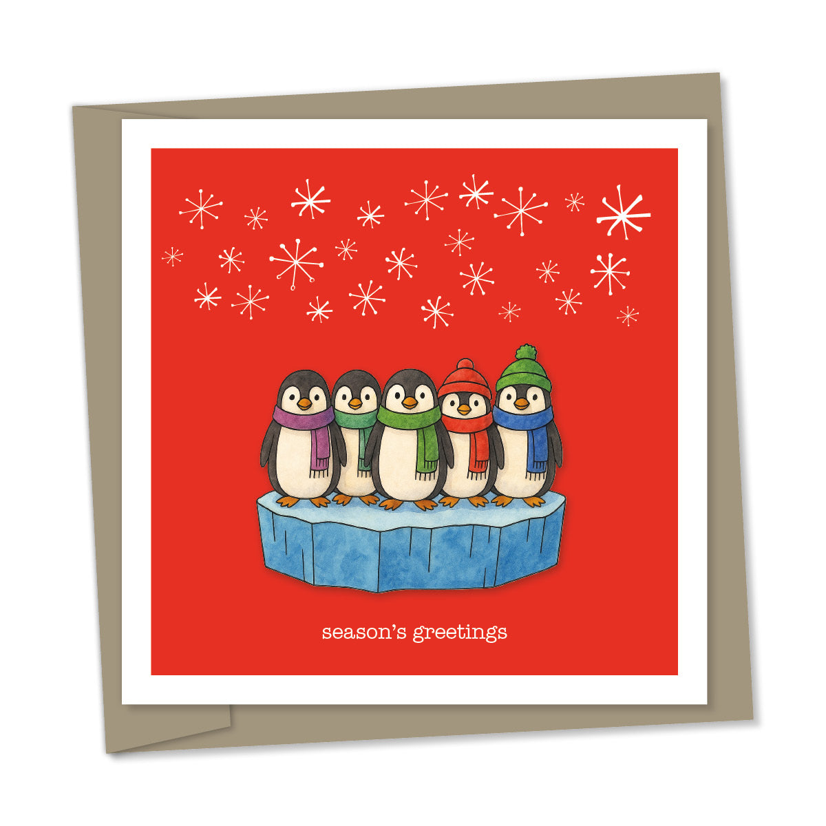 5 penguins on a block of ice